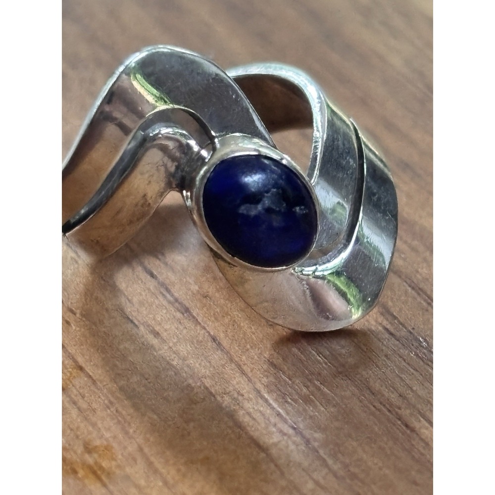 Natural Lapis Lazuli Gemstone Ring 925 Sterling Silver Band Ring Size 7.25